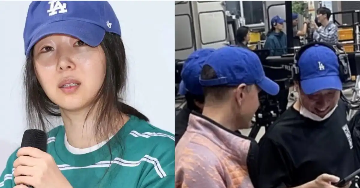 Behind-the-scenes photo reveals NewJeans’ MV staff wearing blue Dodgers hats to match Min Hee Jin
