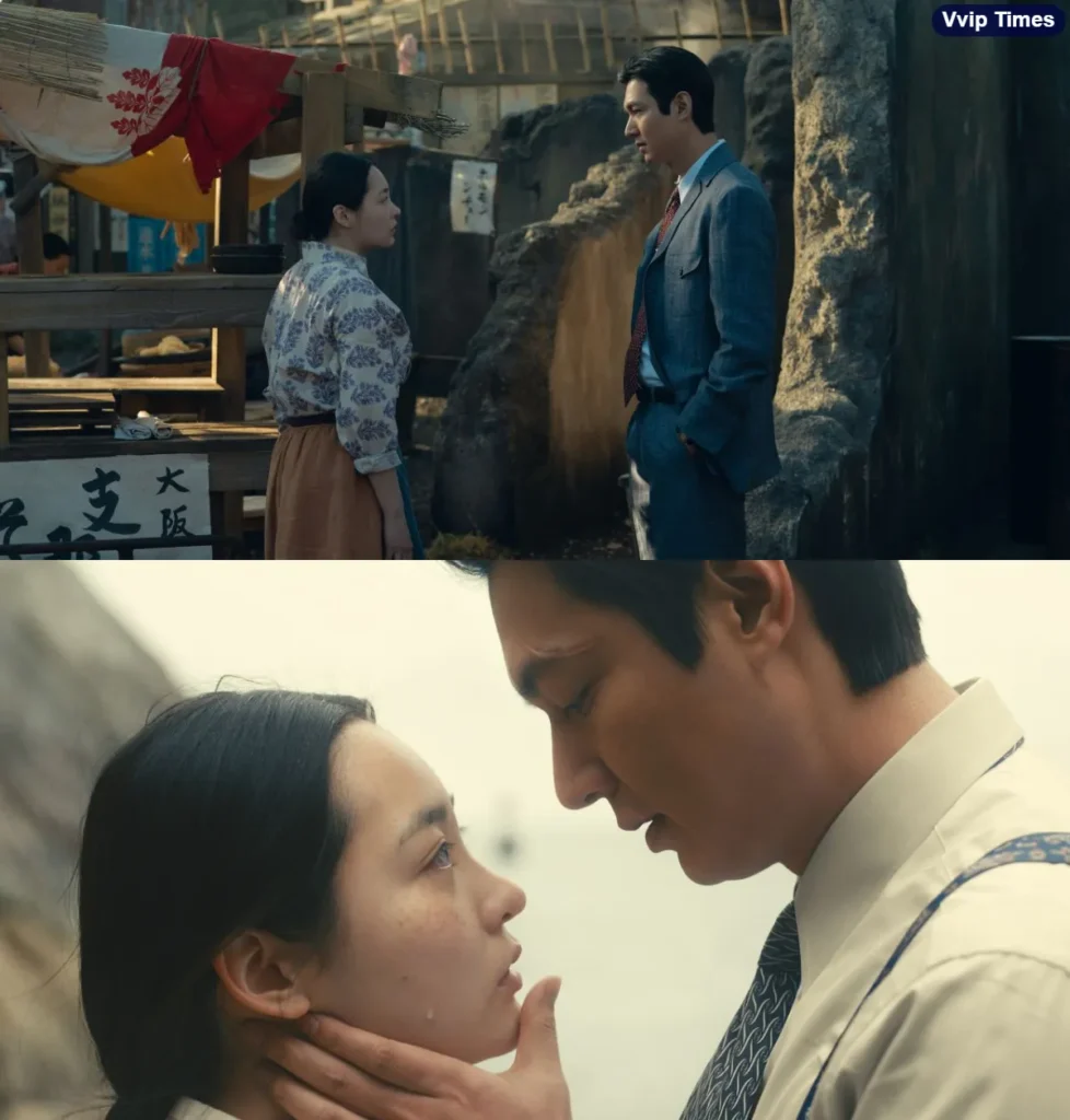 Lee Min Ho and Kim Min Ha in stills from pachinko: courtesy of Apple TV+ 