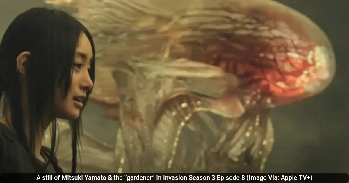 A still of Mitsuki Yamato & the “gardener” in Invasion Season 3