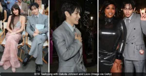 BTS Taehyung with Dakota Johnson and Lizzo Image via Getty 62kb Kim Taehyung Becomes Global Fashion Darling at Vogue World: Hollywood