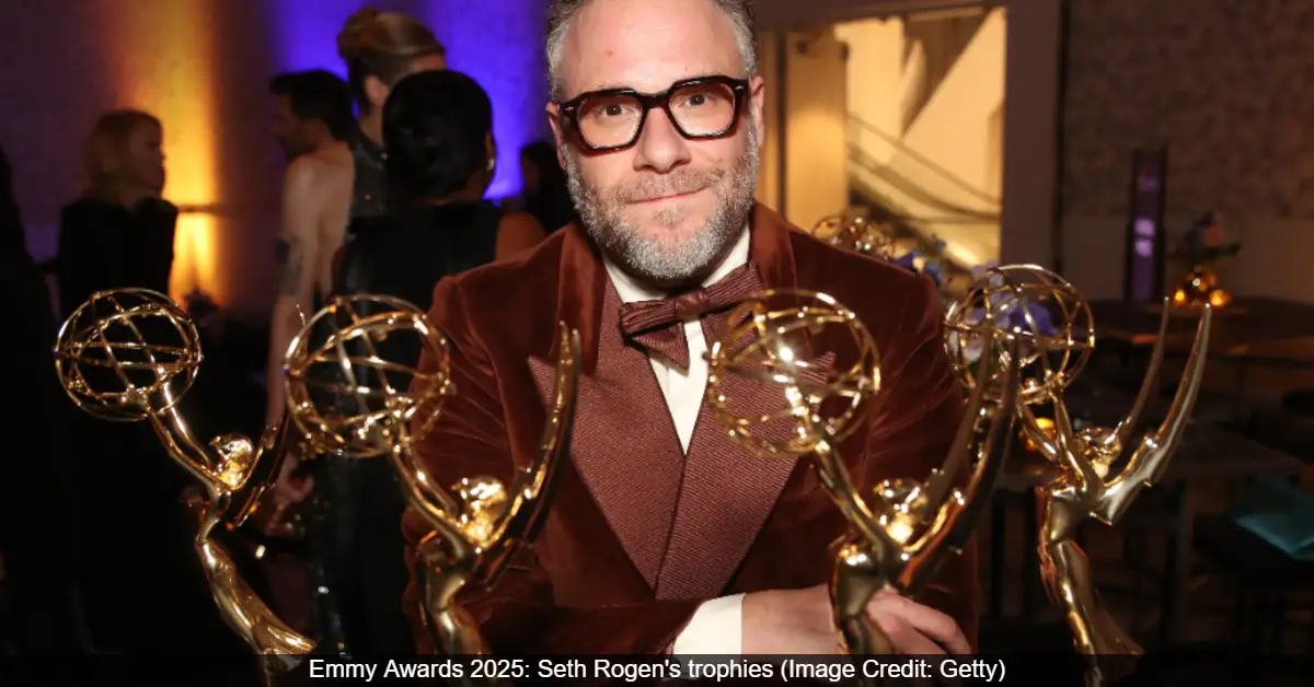 Seth Rogen Wins Four Emmys for “The Studio” and Shares the Moment on Jimmy Kimmel Live