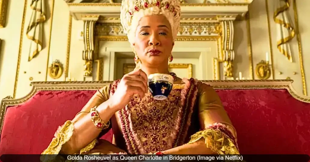 Golda Rosheuvel as Queen Charlotte in Bridgerton (Image via Netflix)
