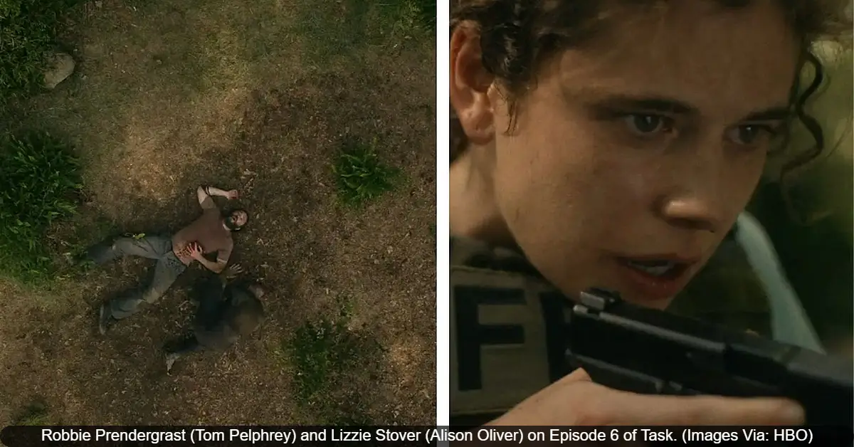 Robbie Prendergrast (Tom Pelphrey) and Lizzie Stover (Alison Oliver) on Episode 6 of Task.