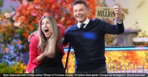 Ryan Seacrest with million dollar Wheel of Fortune winner, Christina Derevjanik