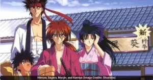 Himura, Sagara, Myojin, and Kamiya in Rurouni Kenshin (Image Credits: Shueisha)