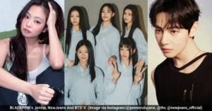 BLACKPINK's Jennie, NewJeans And BTS' V (Image via Instagram/@jennierubyjane, @thv, @newjeans_official)