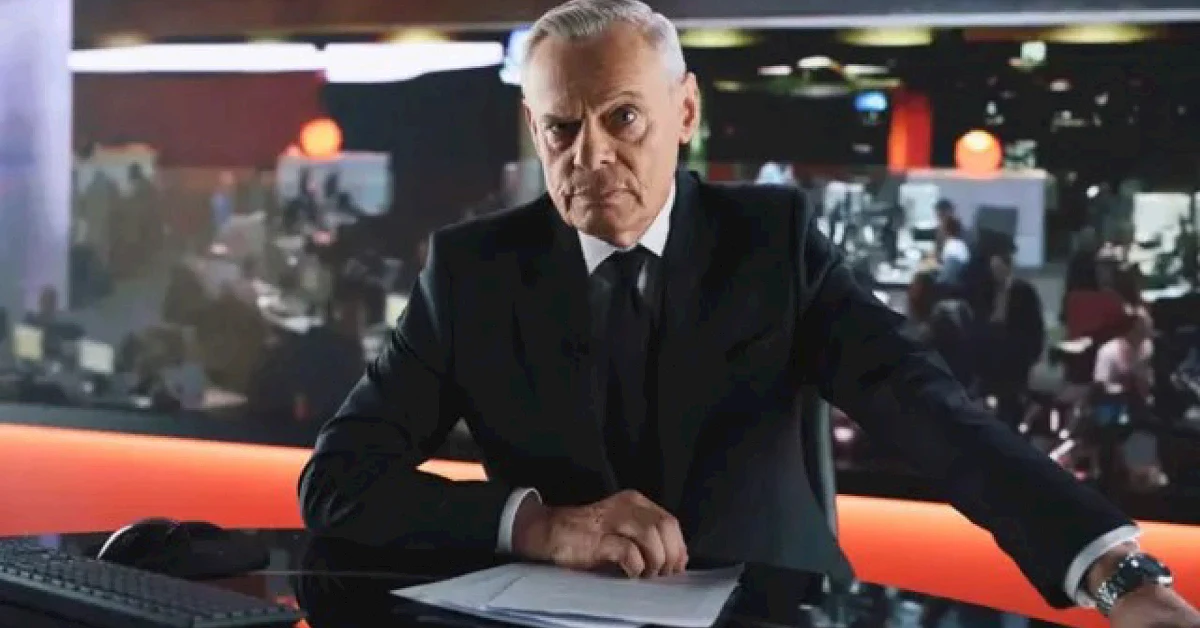 First look of Martin Clunes as Huw Edwards in Power: The Downfall of Huw Edwards | Image via BBC