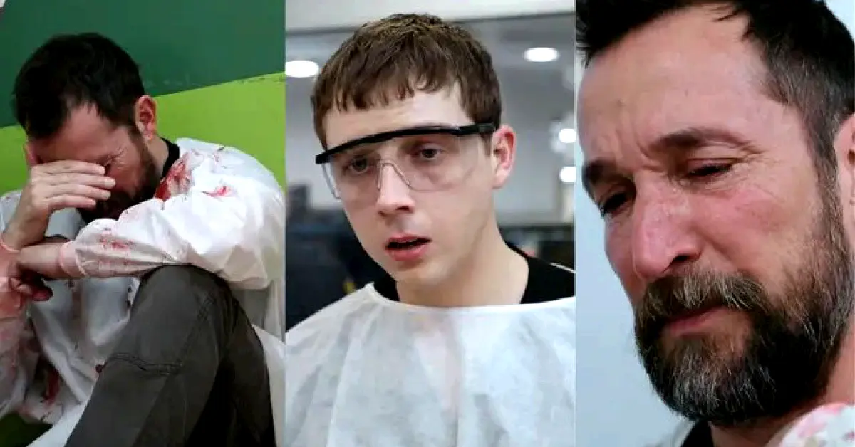 Noah Wyle as Dr. Michael “Robby” Robinavitch & Gerran Howell as Dennis Whitaker on Season 1, Episode 14 of The Pitt. (Via: HBO Max)