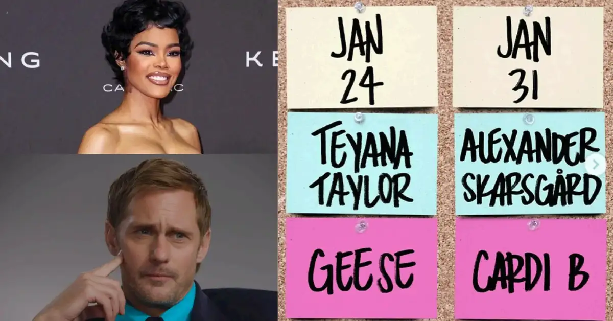 Teyana Taylor & Alexander Skarsgård. (Image Via: Instagram/@teyanataylor & @nbcsnl & Via: Youtube, @ Variety)