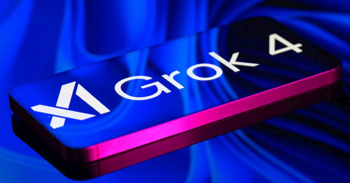 The Grok 4 xAI logo is displayed on a mobile phone in a photo illustration in Brussels, Belgium. (Image via Getty/Jonathan Raa)