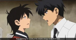 Nube explaining the severity of the situation Image Credit Studio KAI 51kb Hell Teacher: Nube Part 2 Episode 6 Puts the Teacher in Danger as Katsuya Faces the Divine Beast Kirin