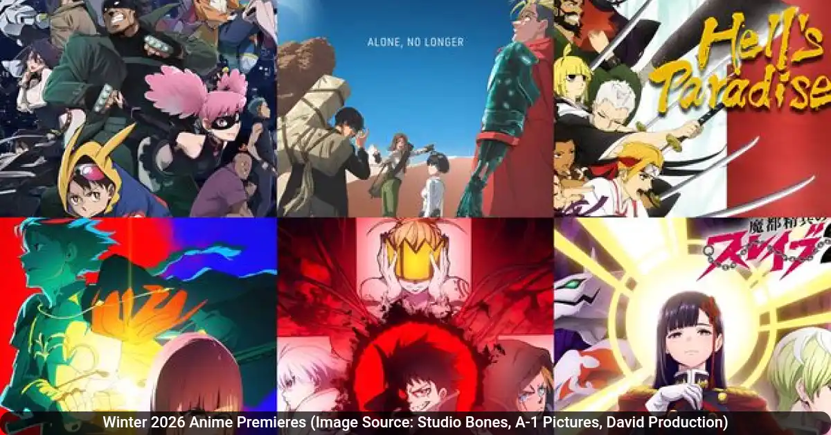 Winter 2026 Anime Premieres (Image Source: Studio Bones, A-1 Pictures, David Production)