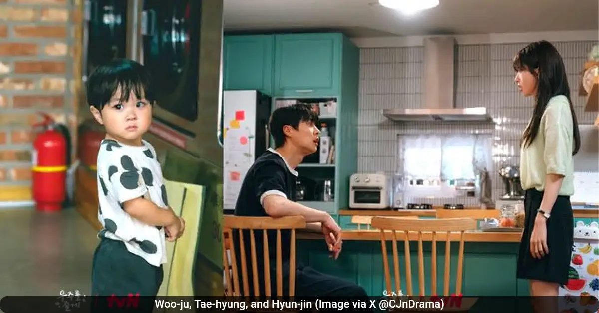 Woo-ju, Tae-hyung, and Hyun-jin (Image via X @CJnDrama)