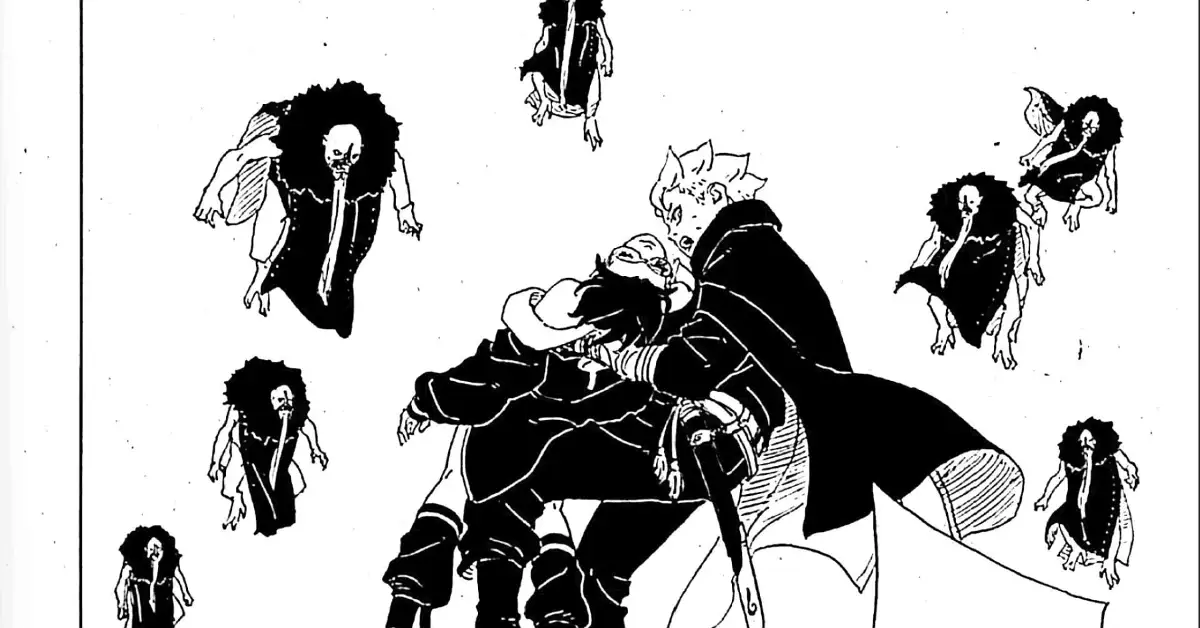 Boruto catching Sarada in Boruto: Two Blue Vortex - Source: Shueisha