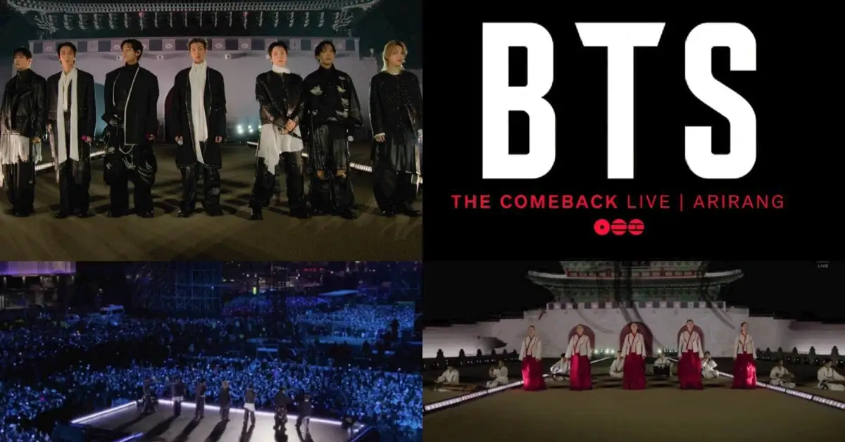 Stills from BTS The Comeback Live: ARIRANG (Image via X/@netflix and @NetflixKR)