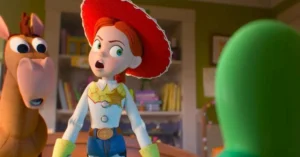Jessie preparing to attack Lily Image via YouTube @pixar 59kb Toy Story 5 Final Trailer Shows Jessie Leading Old School Toys Against Smart Tablet Lilypad