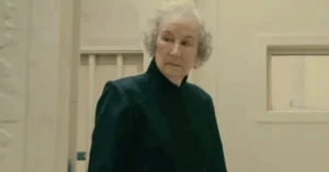Margaret Atwood cameo in The Testaments image credit Disney 43kb Margaret Atwood’s ‘Scowly’ Prison Guard Cameo in ‘The Testaments’ Finale Explained