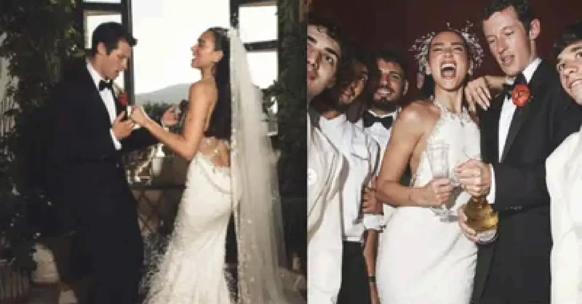 While Turners shirt earned praise Lipa wowed fans in a custom Chanel Haute Couture wedding dress designed by Matthieu Blazy. Instagram @dualipa 43kb Callum Turner’s Wedding Suit Detail Has Fans Zooming In on His Shirt