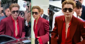 V’s Red Hot Look at Celine Paris Show Gets Fans Calling Him a True Rockstar