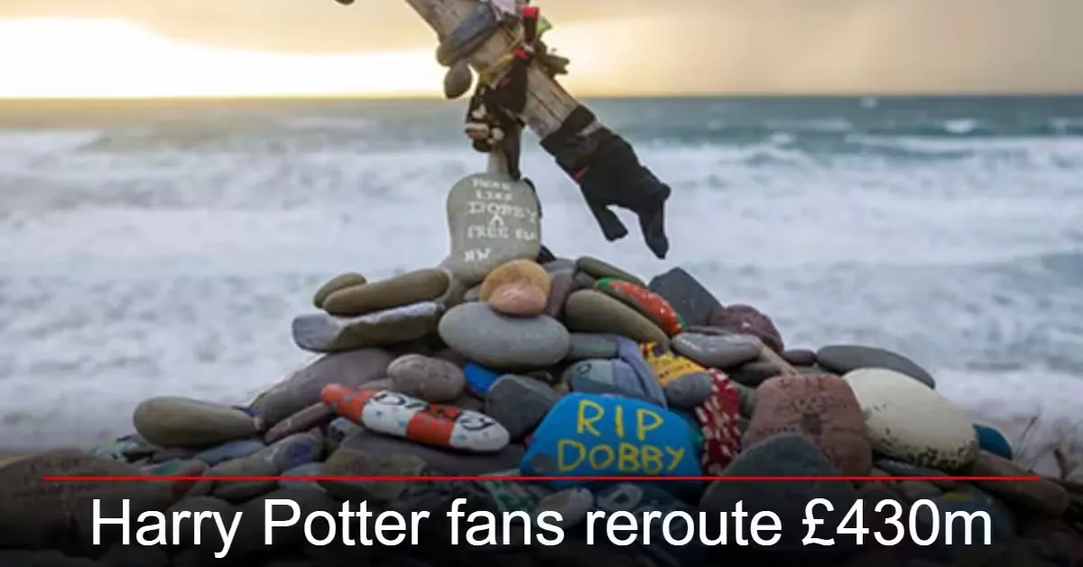 Harry Potter fans push authorities to relocate 430M undersea cable to protect the fictional site Source Getty Harry Potter Fans Force £430 Million Power Cable to Move Away from Dobby’s Grave